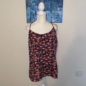 Navy and bright pink flamingo 🦩 razor back spaghetti strap tank. NWOT